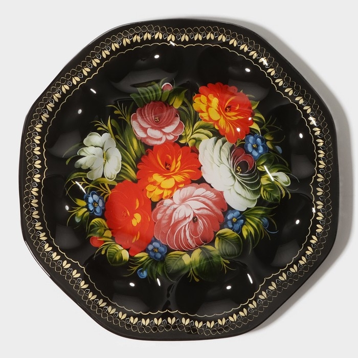 Подставка стеклянная для яиц Доляна &laquo;Народные мотивы&raquo;, 8 ячеек, 21,5&times;21,5 см