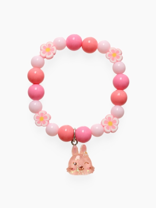 Браслет детский "Выбражулька" фимо с бусинами, зайчик с бусинами, цвет розовый