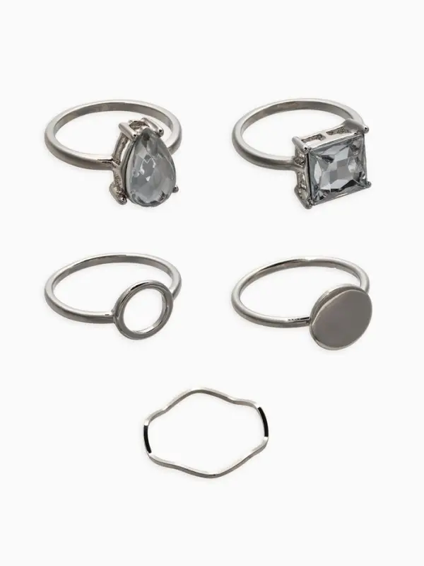 Набор колец 5 шт "Новый стиль" кристалл, размер МИКС, цвет белый в серебре