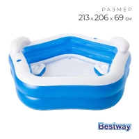 Бассейн надувной Bestway, 213&times;206&times;69 см, с сиденьями и подголовниками, от 6 лет, 54153