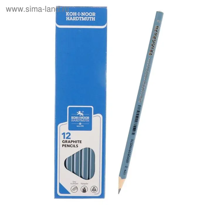Карандаш чернографитный 2.2 мм Koh-I-Noor "Triograph 2" 1802 HB, серый корпус, трёхгранный, L=175 мм