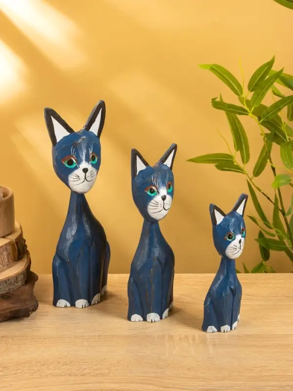 Сувенир интерьерный "Кошачья семья" (набор 3 шт: 30,25 и 20 см) дерево, цв. синий