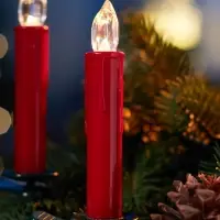 Светодиодные &laquo;Свечи на прищепках красные&raquo; 11 см, набор 10 шт, 10 LED, от батареек ААх10, пульт, свечение тёплое белое