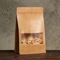 Пакет Zip - lock, крафт, с плоским дном, прямоугольное окно, 16&times;26 см