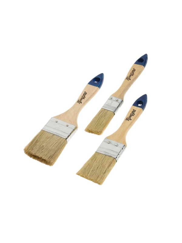 Набор кистей ТУНДРА, натуральная щетина, деревянная рукоятка, 1-1.5-2" (25, 38, 50 мм)
