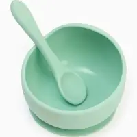 Тарелка детская на присоске и ложка, бирюзовый, Mum&Baby