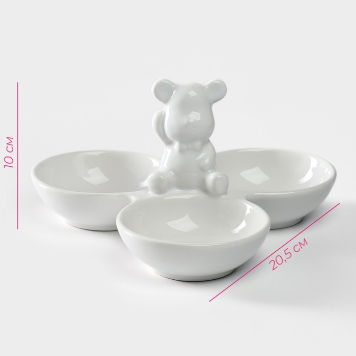 Менажница 3 ячейки Доляна &laquo;Мишка Отто&raquo;, 20,5&times;10 см, цвет белый