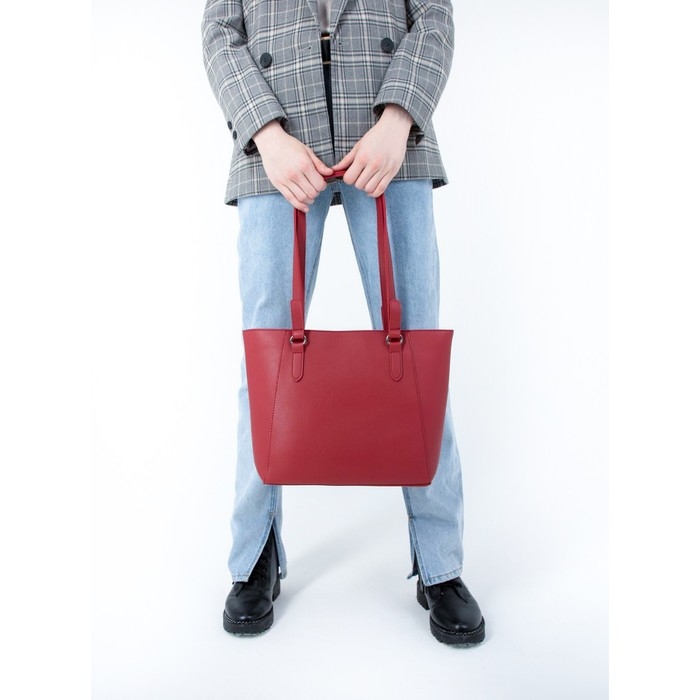 Сумка женская тоут на молнии, наружный карман, цвет бордовый