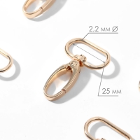 Карабин металлический, 45 &times; 31 мм / 25 &times; 2,2 мм, 5 шт, цвет золотой