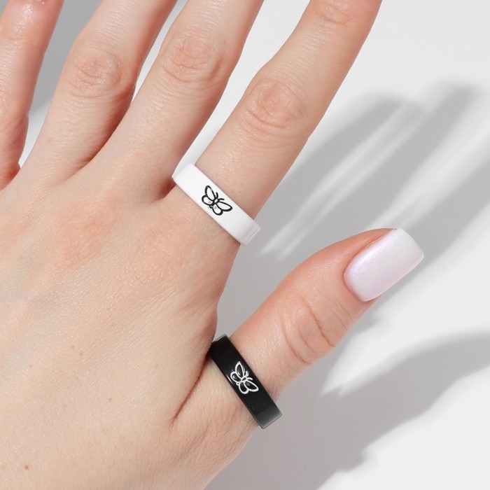 Набор колец 2 штуки &laquo;Неразлучники&raquo; бабочки, цвет чёрно-белый