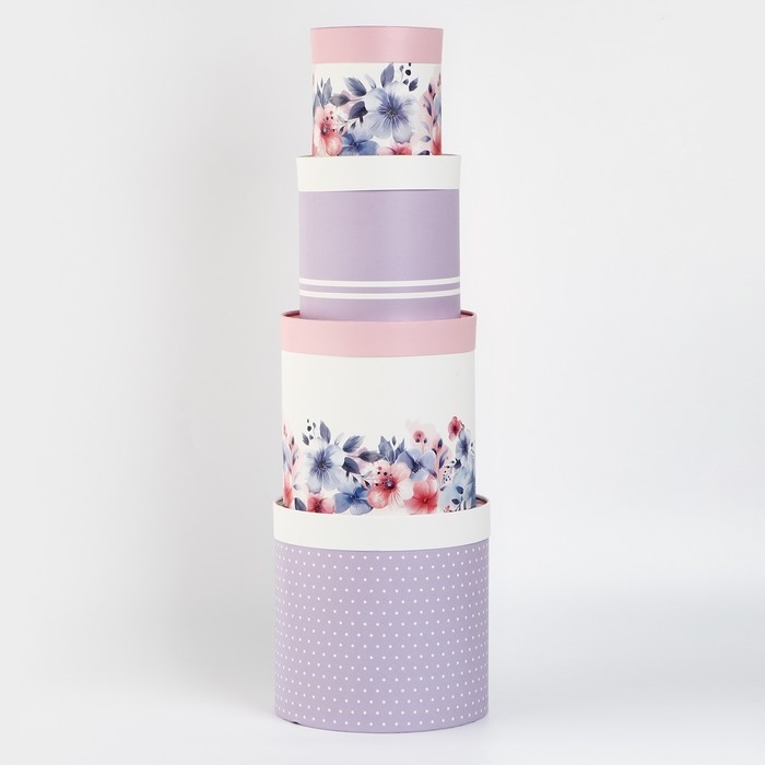 Набор шляпных коробок 4 в 1 &laquo;Акварельные цветы&raquo;, 12 х 12 - 20 х 20 см
