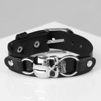 Браслет унисекс &laquo;Ремень&raquo; череп, цвет чёрный с серебром, 26 см