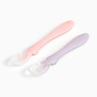 Ложка детская силиконовая для прикорма, набор 2 шт.. &laquo;Милые зверята&raquo;, цвет розовый и фиолетовый, Крошка Я
