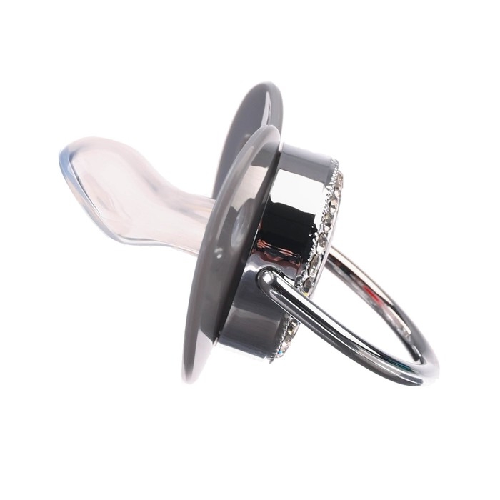 Соска - пустышка силиконовая ортодонтическая &laquo;I LOVE DAD&raquo;, от 6 мес., с колпачком + держатель - цепочка, цвет серый/серебро, стразы