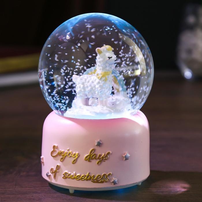 Сувенир полистоун водяной шар музыка, свет "Лама и радуга" МИКС 12,8х8х8 см