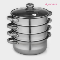 Мантоварка-пароварка Доляна &laquo;Классика&raquo;, d=24 см, 4 уровня (нижний уровень 3.6 л), индукция, нержавеющая сталь