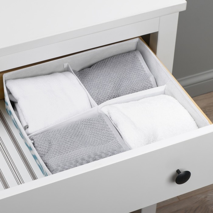 Органайзер для хранения белья Доляна &laquo;Лагуна&raquo;, 4 ячейки, 29&times;29&times;10 см, цвет бирюзовый