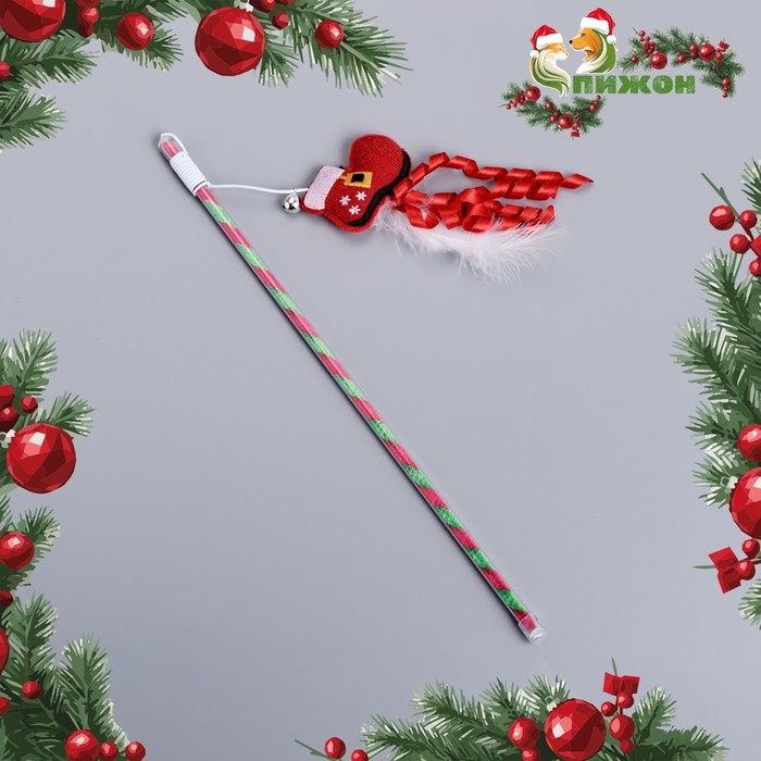 Новый год. Дразнилка-удочка для кошек с бубенчиком "Ботинок", 40 см