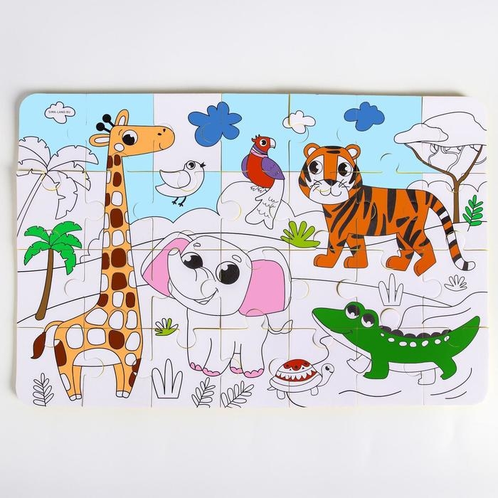 Мягкий пазл для малышей раскраска &laquo;Африка&raquo;, размер 50х33 см, 28 деталей, Крошка Я