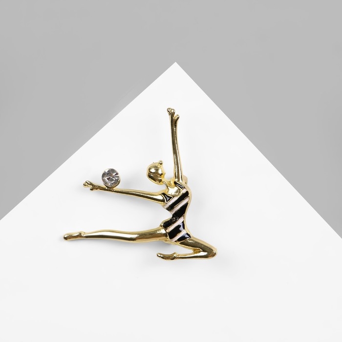 Брошь &laquo;Гимнастка с мячом&raquo;, цвет чёрно-белый в золоте