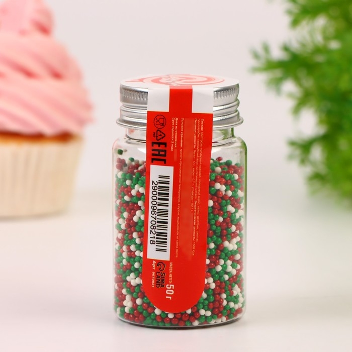 Новый год. Посыпка кондитерская "Бисер новогодний микс", 2 мм, 50 г