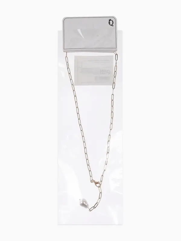 Цепь с бусиной "Жемчужина", вытянутое звено, цвет белый в золоте