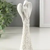 Сувенир полистоун "Безликий ангел в цветочном белом платье с сердцем" МИКС 20 см