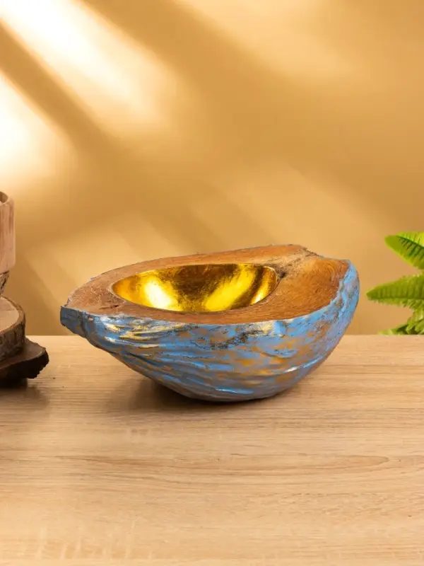 Чаша из кокоса, 22,5х25х10 см, сине-золотой