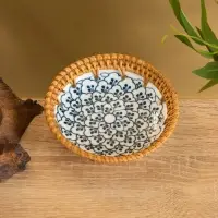 Тарелка керамическая с ротангом 13,5х13,5х3 см, МИКС