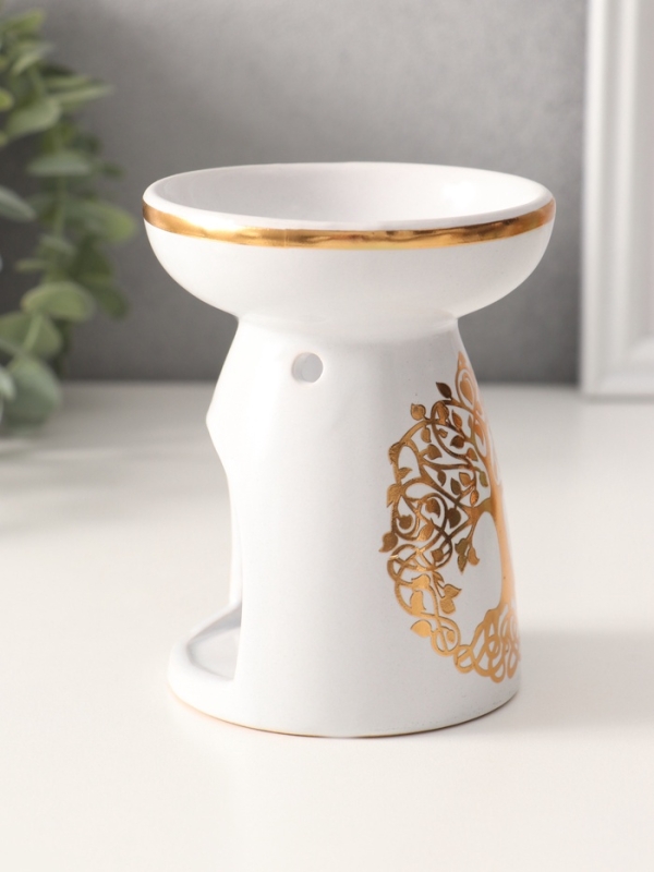 Аромалампа керамика "Древо жизни" белая с золотом 9,3х9,3х11,8 см