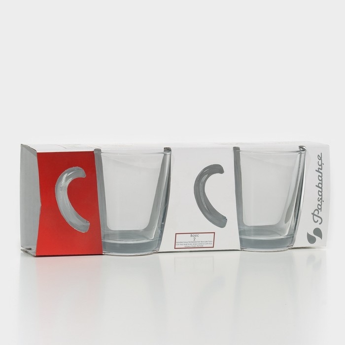 Кружки Paşabah&ccedil;e Basic, 340 мл, стекло, для чая и кофе, с ручкой, прозрачные, набор 2 шт