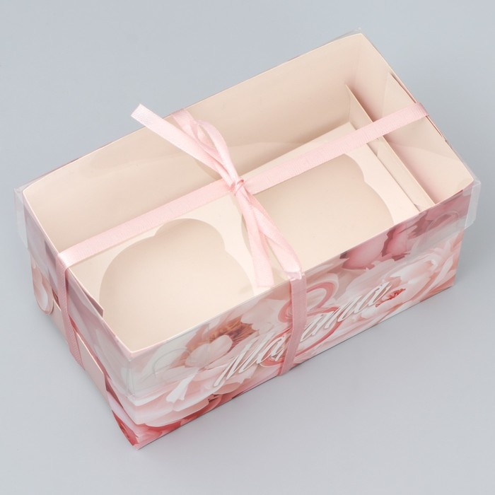 Коробка для капкейка, кондитерская упаковка, 2 ячейки &laquo;8 марта&raquo;, 16 х 8 х 10 см