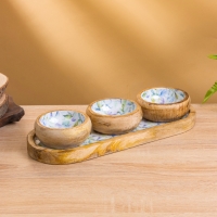 Набор розеток на подносе "Оттенки сирени" (3 шт) дерево манго 33,5х13х6,5 см