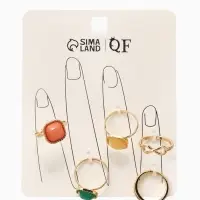 Набор колец 5 шт "Новый стиль" камни, размер МИКС, цветной в золоте