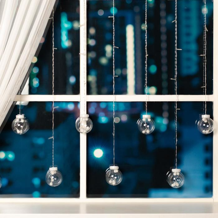 Гирлянда &laquo;Бахрома&raquo; 2.4 &times; 0.7 м с насадками &laquo;Шарики&raquo;, IP20, прозрачная нить, 108 LED, свечение тёплое белое, 8 режимов, 220 В