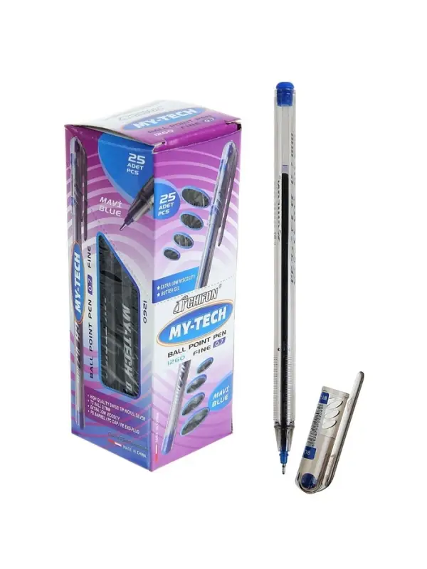 Ручка шариковая MY-TECH, 0.7 мм, стержень синий, корпус прозрачный, игольчатый пишущий узел