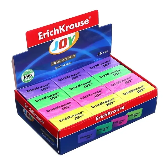 Ластик ErichKrause Joy, 50 х 22 х 12 мм, мягкий, гипоаллергенный, МИКС