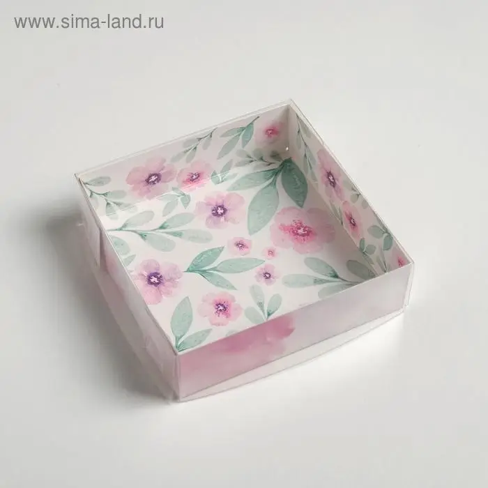Кондитерская упаковка, коробка для макарун с пластиковой крышкой, &laquo;Весенний подарок&raquo;, 12 х 12 х 3.5 см