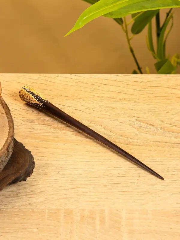 Заколка для волос "Цветок" дерево Албезия, 17 см, цв. чёрно-розовый