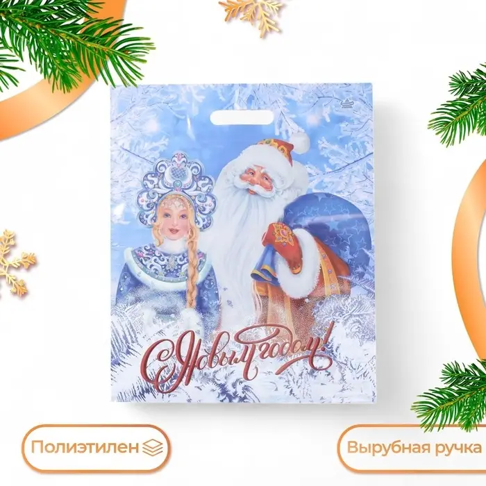 Пакет &laquo;Дед Мороз и Снегурочка&raquo;, полиэтиленовый с вырубной ручкой, 45&times;38 см