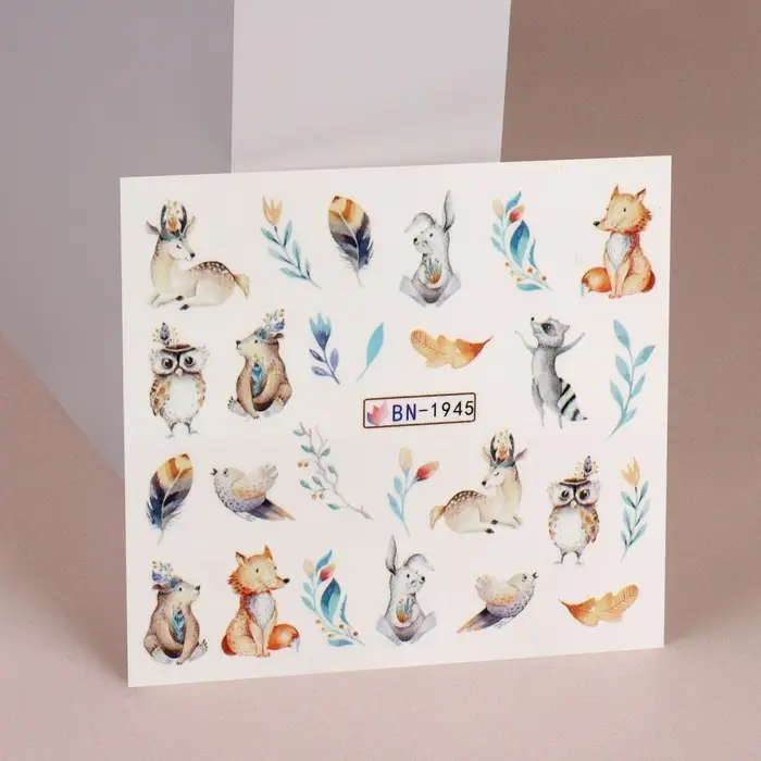 Слайдеры для ногтей &laquo;Лесные звери&raquo;, разноцветные