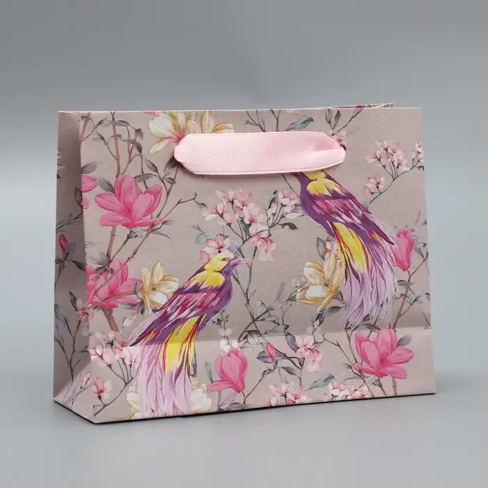 Пакет подарочный крафтовый, упаковка, &laquo;Птицы&raquo;, S 15 х 12 х 5.5 см