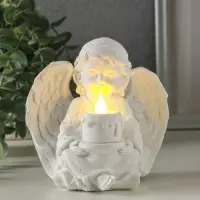 Сувенир полистоун свет "Белоснежный ангел с тортом" 11,8х8х11,5 см