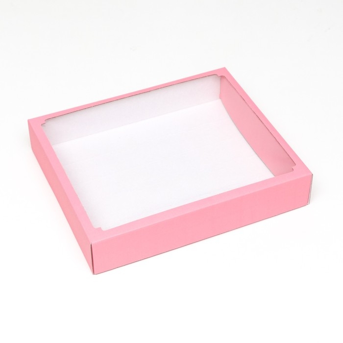 Коробка сборная, крышка-дно, с окном, бордовая, 37 х 32 х 7 см, МИКС