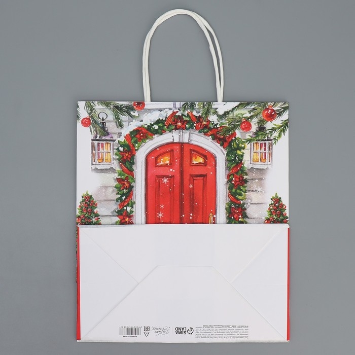 Пакет подарочный новогодний крафтовый &laquo;Добро пожаловать&raquo;, 22 х 25 х 12 см, Новый год