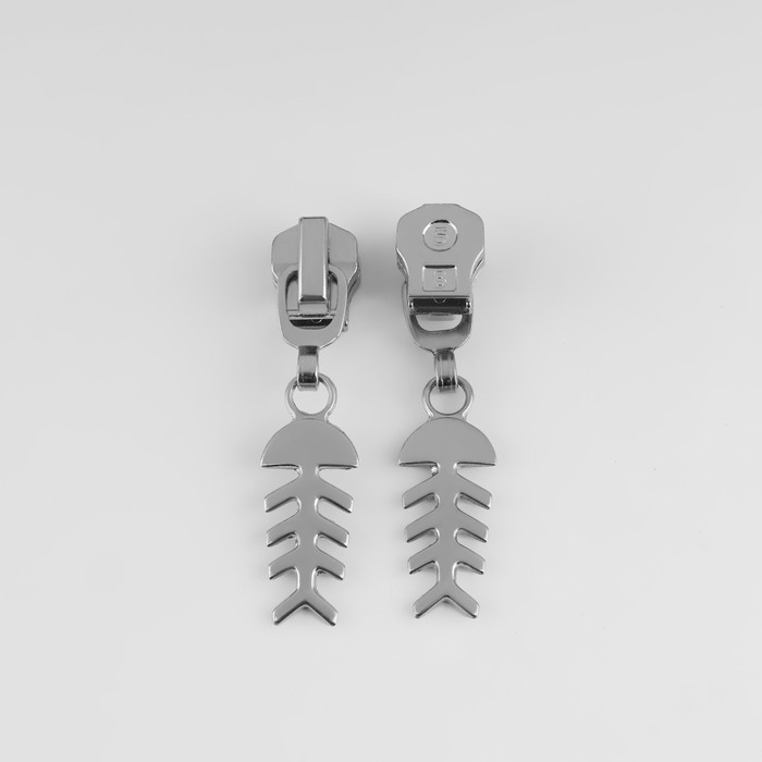 Бегунок автоматический для металлической молнии, №5, декоративный &laquo;Рыба&raquo;, 10 шт, цвет никель