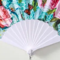 Веер пластик, текстиль "Цветы и узоры" МИКС широкие лопасти, золото 23 см