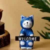 Сувенир "Кот с табличкой WELCOME" дерево 8х4х10 см, цв. синий