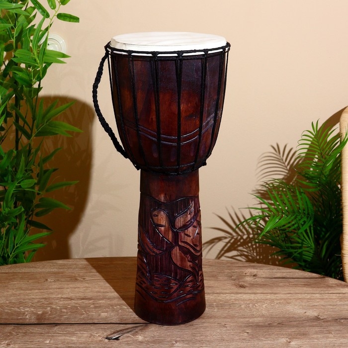 Сувенирный музыкальный инструмент барабан джембе "Тёмный" 60х25х25 см МИКС