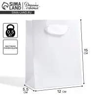 Пакет подарочный, упаковка &laquo;Белый&raquo;, 12&times;15&times;5.5 см